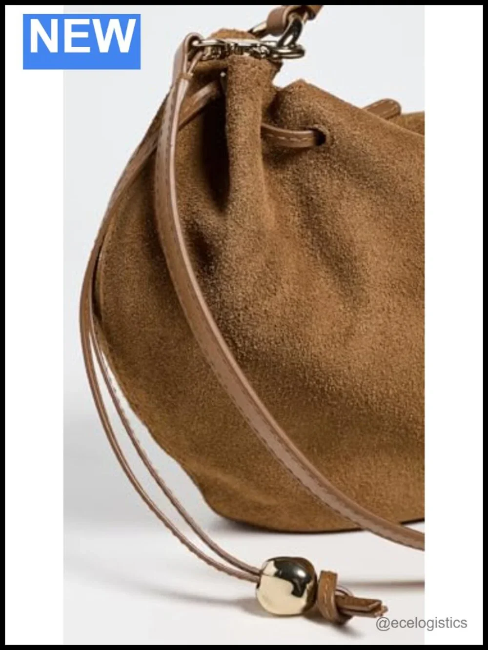 Madewell Suede Bucket Shoulder Bag Leather Trim Gold Hardware
